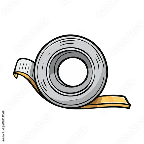 Hand drawn illustration of a desk tape dispenser with yellow tape unrolling creatively