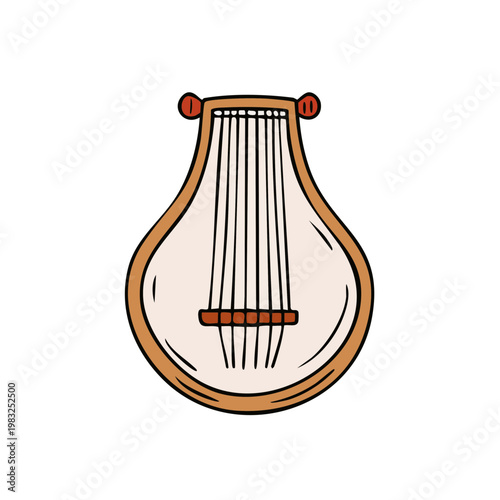 Traditional folk instrument with wooden frame and many strings creating music