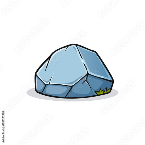 Cartoon style illustration of a blue rock with a hint of grass
