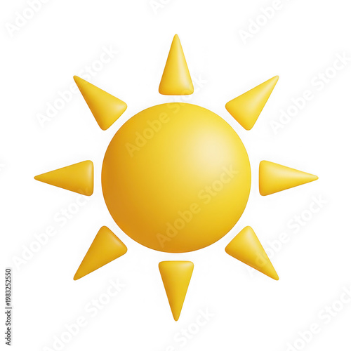 Bright yellow sun with radiant rays glowing isolated on transparent background