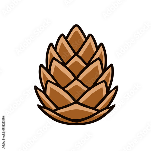 Stylized brown pine cone illustration with layered scales and dark outlines