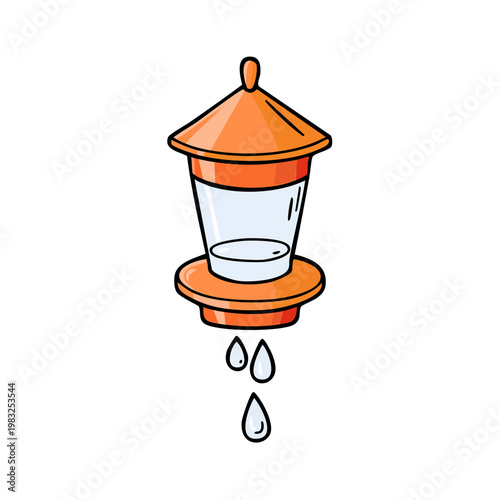 Orange bird feeder with water drops falling from the base illustration