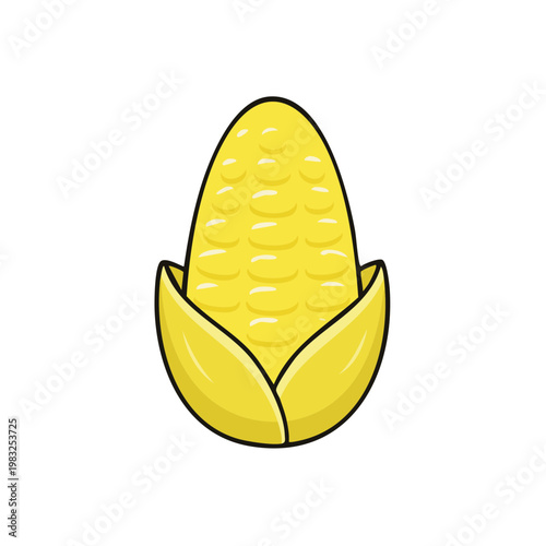 Bright Yellow Corn Ear with Green Husk Illustration