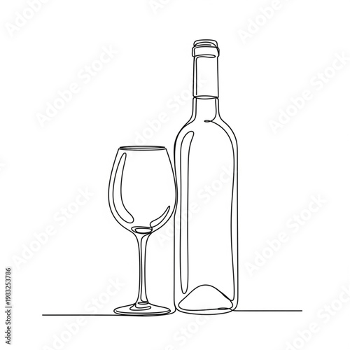 Wine Bottle and Wine Glass Illustration.