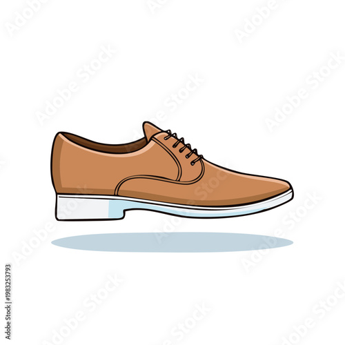 Classic brown leather dress shoe with white sole and laces illustration