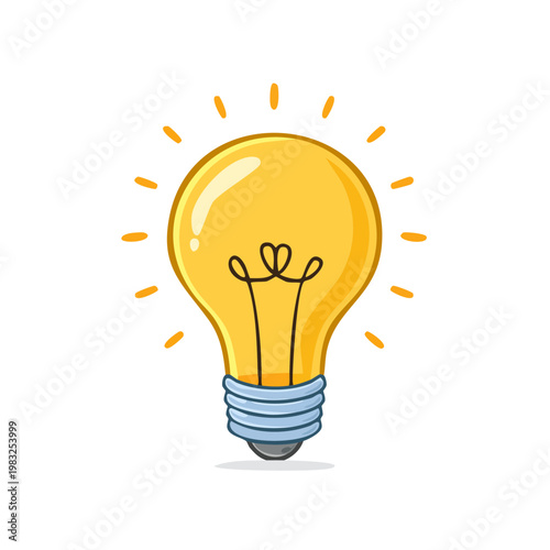 Bright idea symbol shining with yellow light and radiating energy representing innovation and creativity