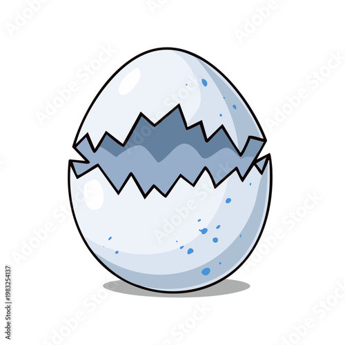 Cracked White Dinosaur Egg with Blue Speckles Showing Inside