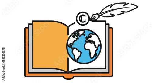 An open book displays a vibrant image of earth with a copyright symbol