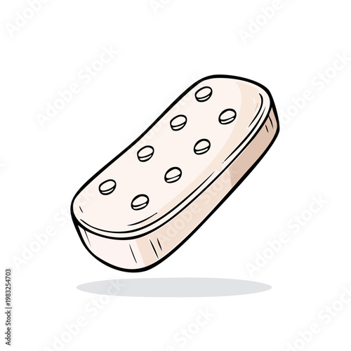 Single oblong scrubbing brush with circular holes and simple drawing style