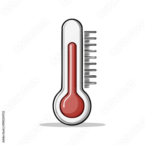 Classic thermometer with red liquid indicating high temperature and measurement scale