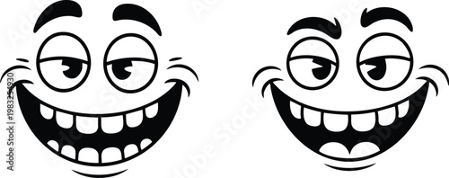 Funny Cartoon Smiling Face and Grinning Mouth Icon Set, Modern Comic Style Expressive Face Vector Graphics.