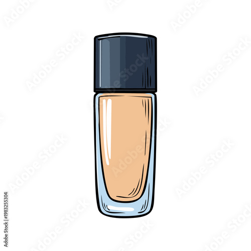 Hand drawn illustration of a liquid foundation bottle with a dark cap
