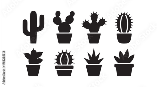 Collection of desert plant silhouettes featuring cactus and succulent shapes