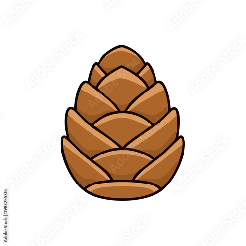 Stylized Illustration of a Brown Pinecone with Layered Scales on a White Background
