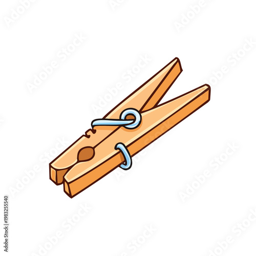 Classic Wooden Clothespin Spring Clip Holding Fabric or Laundry