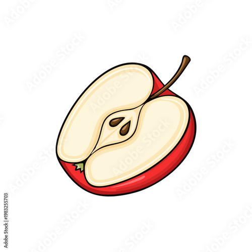 Illustration of a halved red apple showing seeds and flesh