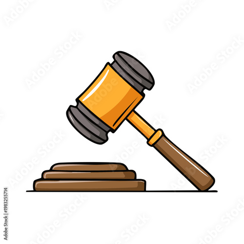 Wooden Judge Gavel and Sounding Block Illustration Symbolizing Justice Decision and Auction
