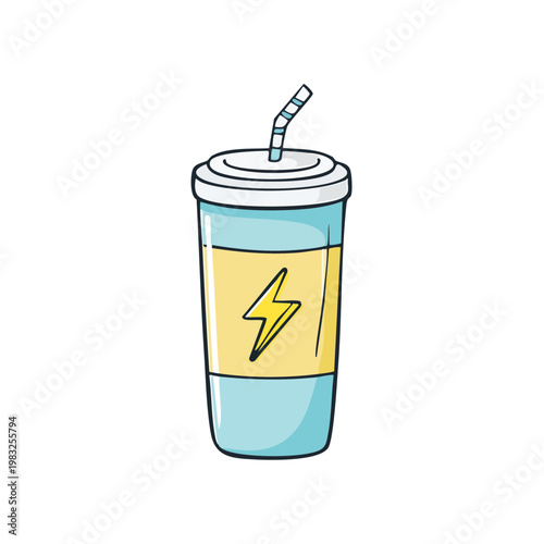 Cool Refreshing Beverage With Lightning Bolt Symbol In A Cup With Straw