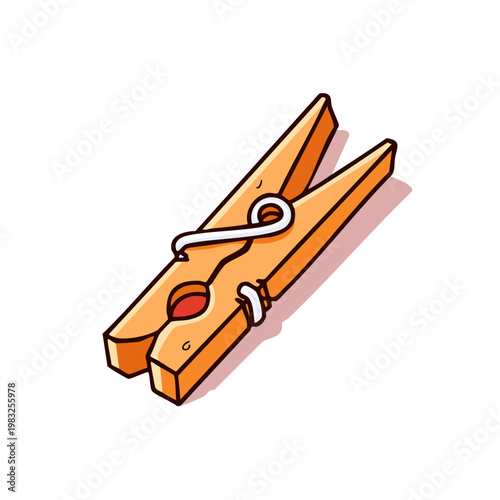 Close-up cartoon illustration of a wooden clothespin with a metal spring detail