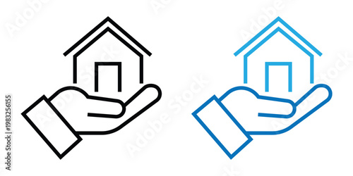 Real Estate Hand Holding House Icon Set, Mortgage and Home Insurance Symbol, Property Care and Residential Safety Vector for Housing Agency UI