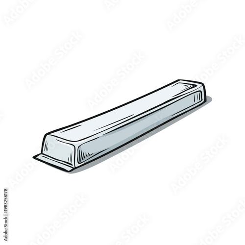 Long Rectangular Silver Bar with Textured Details and Shadow