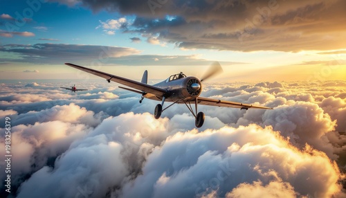 Obraz na płótnie World War II Spitfire Plane Flying Above Clouds