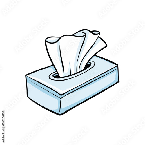 Cartoon tissue box dispenser with white paper cloths elegantly emerging from the opening