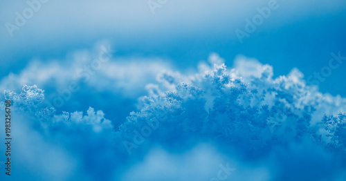 Blue Snow Crystals Background with Snowflakes, Winter Cold Abstract Texture