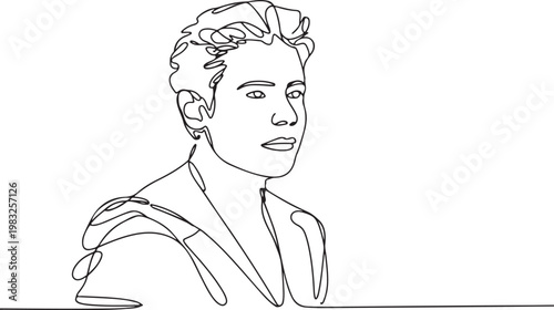 Minimalist line art portrait of a young man looking slightly to the side, captured in a continuous contour drawing style