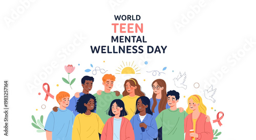 Diverse group of teenagers standing together.