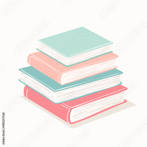 Colorful stack of books with white pages and vibrant covers