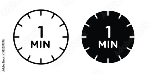 1 minute icon Flat and linear stroke vector design isolated illustration.
