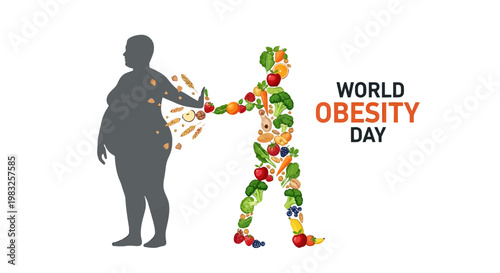 Obese Person Eating Healthy Food.