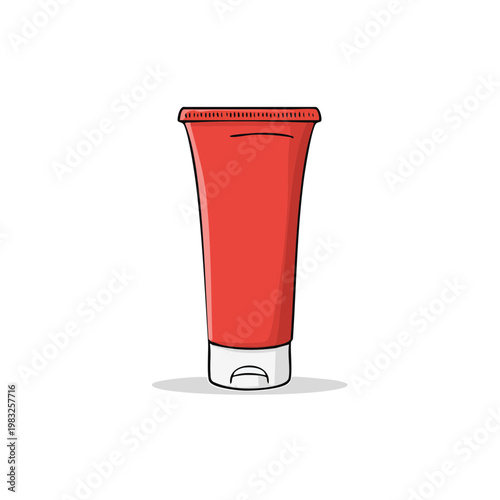 Red squeeze tube with white cap for cosmetic cream lotion or medication