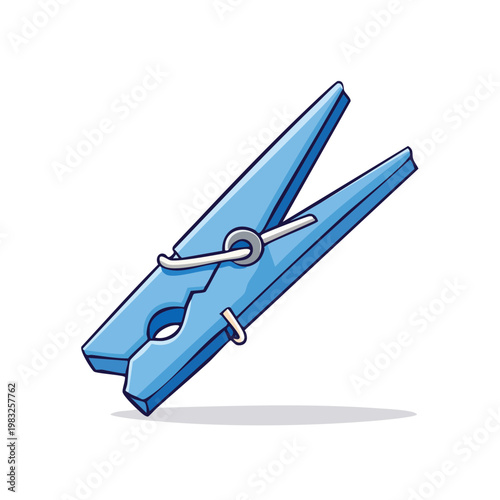 Simple Blue Wooden Clothespin Laundry Clip Isolated Illustration