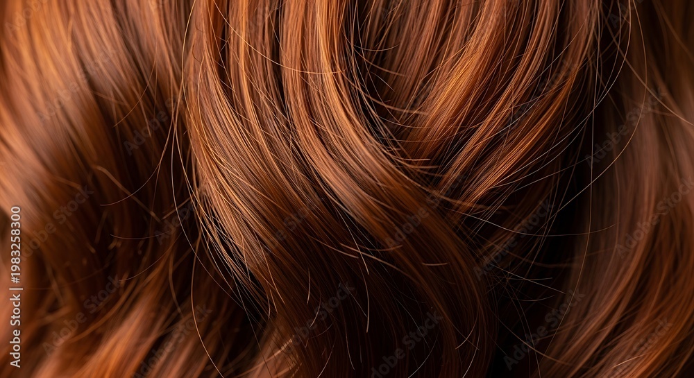 Naklejka premium Close-up of Wavy Auburn Hair - Texture and Highlights.