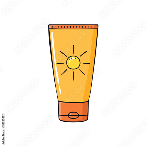 Hand-drawn illustration of a sunscreen tube with a sun symbol