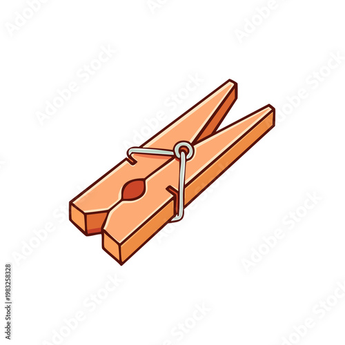 Wooden clothespin with metal spring holding it together