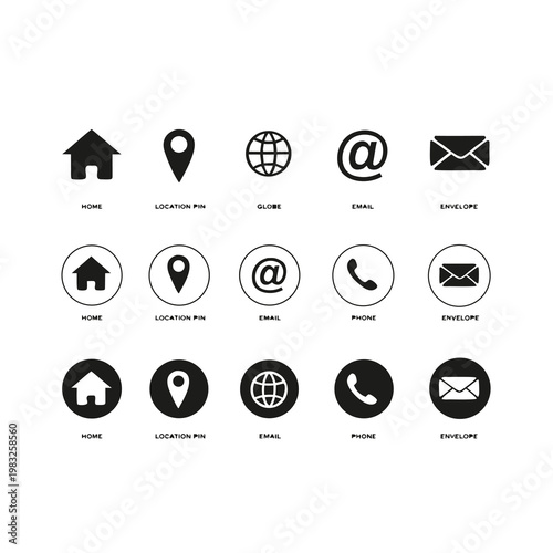 Contact Icons: Set of versatile, simple contact icons suitable for use in design projects or informational resources.