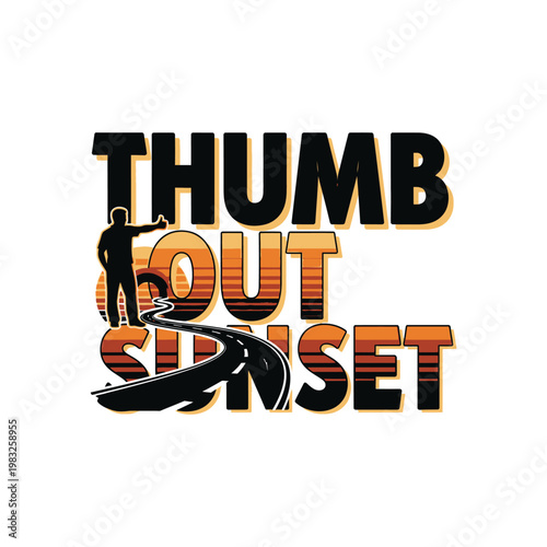 A man gives thumbs up during a beautiful sunset with a road tshirt design