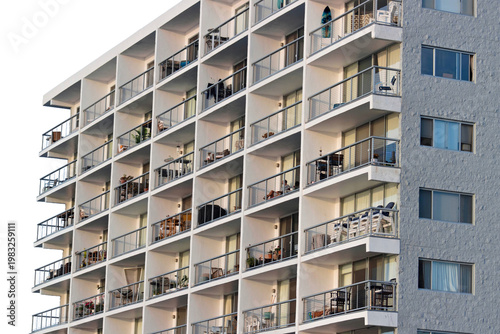Modern Apartment Building Balcony Grid Residential Housing Isolated