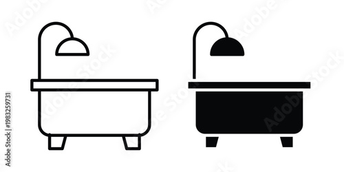Bath tub icon Flat and linear stroke vector design isolated illustration.