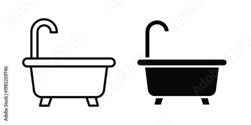 Bathtub icon Flat and linear stroke vector design isolated illustration.