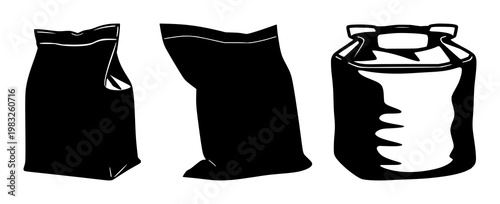 Thermal insulation delivery bag set with solid black icon on white background featuring thermal, insulated, delivery with logistics and packaging