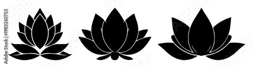 Mindfulness meditation set with a solid black lotus flower icon featuring yoga, spiritual, relax with harmony and balance