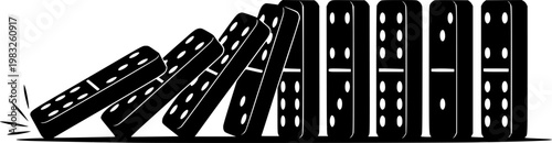 Dominoes falling in a line on a flat illustration isolated on white background
