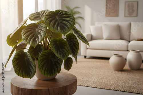 Close-up of a houseplant in a modern living room