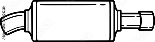 A black line drawing of a muffler on a in a flat vector style isolated on white background
