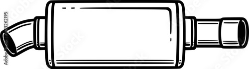 A black line drawing of a muffler on a in a flat vector style isolated on white background
