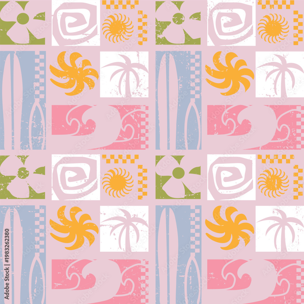 Fototapeta premium Summer seamless pattern, beach life elements Vector illustration, print design, print , exotic wallpaper, textile, fabric 